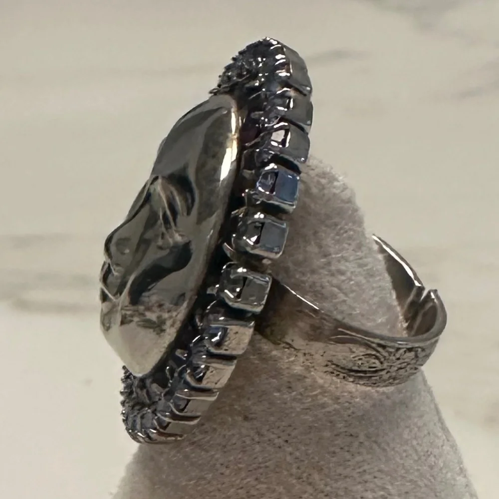 TOVA - Silver Plated Amethyst & VioletCrystal Encircled Sun Face Statement Ring - Picture 5 of 16